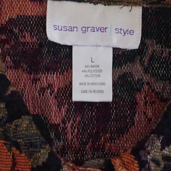 Vintage Susan Graver Black Tapestry Floral Button Jacket Eclectic Grandpa Coat L - Picture 9 of 9